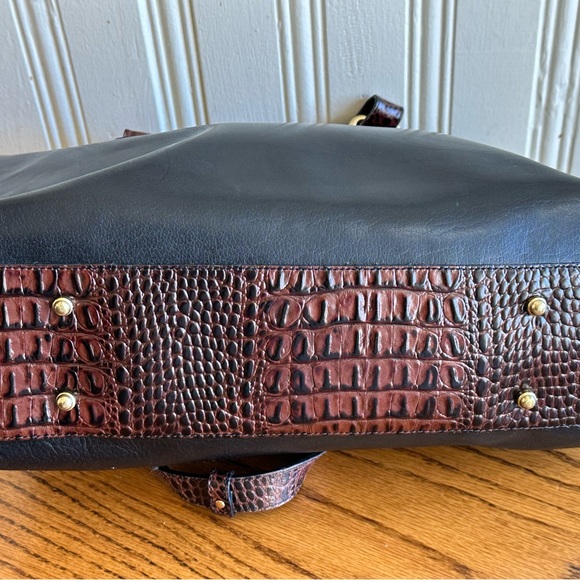 Vintage Brahmin smooth leather sachel handbag trimmed in pecan brown - Picture 2 of 5